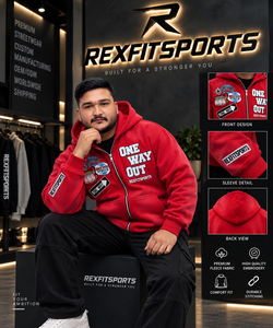 REXFITSPORTS 2026 Sweat à capuche zippé rouge pour homme, motif graphique, streetwear épais, brodé, entièrement zippé, fabrication sur mesure - Product Image 4