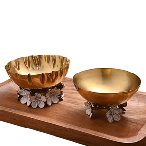 Bol martelé en métal doré fait main avec poignées en forme de branche florale, centre de table décoratif vintage, bols de service pour collations - Product Image 6