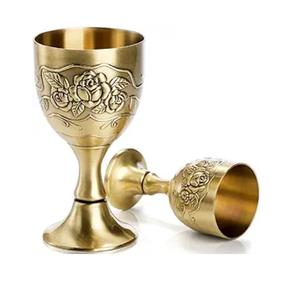 Mini Calice Vintage Doré, Petit Gobelet en Verre Métallique Laiton avec Motifs Floraux en Relief - Product Image 1