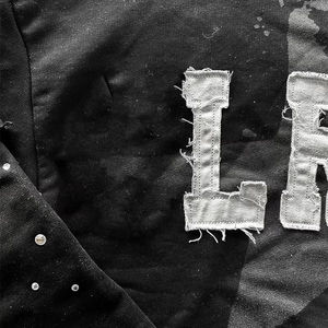 Customize Acid Wash Distressed Patchwork Embroidery Double Layer Long Sleeve T-shirt Rhinestone Printed Cotton T Shirt - Product Image 4