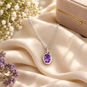 Collier de collection en quartz améthyste - Collier pendentif fait main plaqué argent, bijoux en cuivre/laiton avec pierre de naissance - Product Image 1