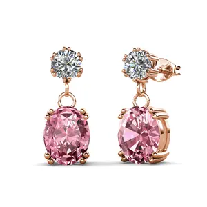 2023 New Premium Austrian Crystal Wedding Bridal Jewelry Two Stone Dangle Drop Oval Cut Earrings For Women Destiny Jewellery