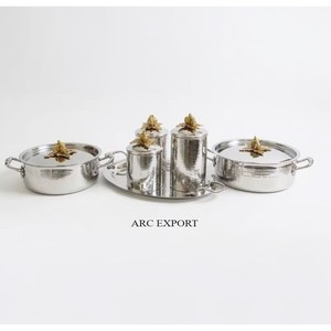 Premium Europe Design Hand-Hammered Stainless Steel Casserole <b>Set</b> with Ornate Grapes Lid Knobs Eco-Friendly Kitchenware Supplies - Product Image 6