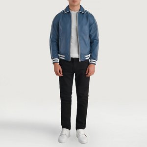 Blouson universitaire en cuir bleu, cuir de vachette véritable, séchage rapide, mode homme, 2025, meilleur prix, vente en gros, logo personnalisé, fabrication OEM - Product Image 1