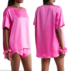 Pijamas de noche 100% seda para mujer, conjunto de pijamas de talla grande con pantalones de manga 3/4, ropa de dormir, pijamas de ocio para estar en casa. - Product Image 1