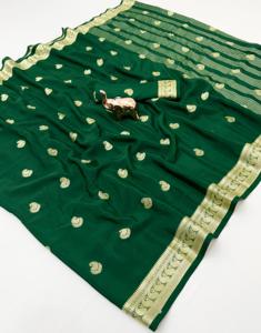 Sari en crêpe de viscose Mysore uni, moderne, pour fêtes et mariages, infroissable, séchage rapide, doux - Product Image 3