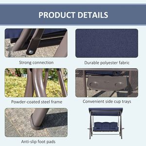 Dondolo da Esterno a 3 Posti Blu Scuro con Design Moderno, Tettuccio Regolabile e Cuscini Impermeabili per Giardino e Bordo Piscina - Product Image 5