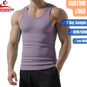 Camiseta sin mangas acanalada para hombre, corte ajustado, mezcla de algodón, logotipo personalizado, fabricante mayorista - Product Image 1