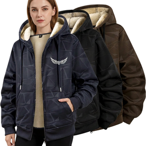 <b>Men's</b> Coated Streetwear Hooded <b>Fleece</b> Bomber <b>Jacket</b> Front Logo Printed <b>Lined</b> Zipper Casual Winter Polyester - Product Image 3
