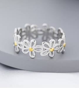 Bague infinie fleur de mignonnette en argent sterling, bague florale en argent et or - Product Image 1