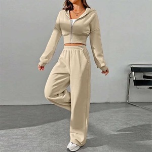 Ensemble de survêtement gaufré pour femme OEM ODM, pantalon large et haut uni, deux pièces, pour entraînement sportif et gym, grandes tailles - Product Image 2