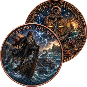 Pièce de monnaie personnalisée en cuivre fin .999 de 1 oz, motif Monstre marin Kraken <span class=keywords><strong>Voyager</strong></span> intrépide, collection artistique de l'ère nautique, médaille de collection - Product Image 3