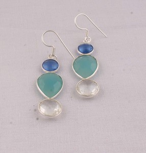Boucles d'oreilles pendantes en argent sterling 925 avec pierres précieuses multiples, lapis-lazuli, bijoux de mariage, vente en gros - Product Image 6