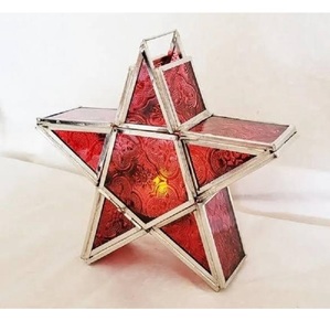 Red Glass Star <b>Lantern</b> With <b>Silver</b> Frame Christmas Home Decoration Heat Resistant Metal Candle Holder - Product Image 1