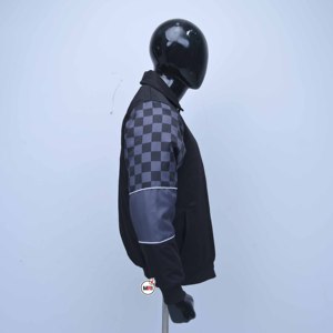 Custom Design <b>Mens</b> Black Bomber <b>Jacket</b> With Checkered Sleeves And OXG Patch Streetwear Style Autumn Wear Zipper Closure <b>Jackets</b> - Product Image 3
