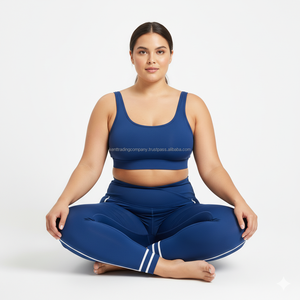 ชุดโยคะไซส์พลัสแบบเรียบง่ายสำหรับผู้หญิง กางเกงเลกกิ้งเอวสูง สปอร์ตบรา ยืดหยุ่นด้านหน้า ระบายอากาศ แห้งเร็ว ผลิตจากผ้าสแปนเด็กซ์/ไนลอน สำหรับออกกำลังกาย - Product Image 1