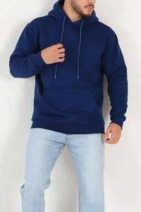 Sweat-shirt à capuche bleu marine pour homme, coupe classique, couleur unie, sweat-shirt décontracté, tissu en coton French Terry, vêtements d'automne - Product Image 3
