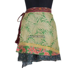 2026 Fashion Summer <b>Beach</b> Mini Skirts Women Wear Vintage Silk Sari Short Length <b>Wrap</b> Around Mini Skirt 2 Layer Reversible - Product Image 3
