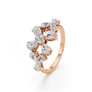Anillo de compromiso de oro rosa con racimo de flores de diamantes para mujer, corte pera romántico - Product Image 2