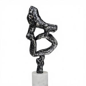 Abstract Silver Aluminum Hand Finished Modern Art Sculpture on White Marble Base - Contemporary <b>Tabletop</b> Home Office Decor - Product Image 1