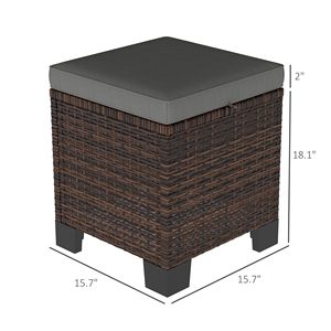 2 Pouf da Esterno Grigi con Cuscini, Poggiapiedi in Rattan Intrecciato e Tavolino Laterale per Patio, Giardino, Bordo Piscina - Arredamento da Esterno - Product Image 3