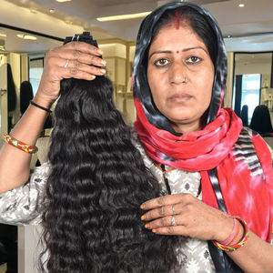 Extensiones de Cabello Humano Virgen Indio Natural sin Procesar, Ondulado, de Aspecto Natural, con Doble Trama a Máquina, Color Negro Rizado, en Venta - Product Image 1