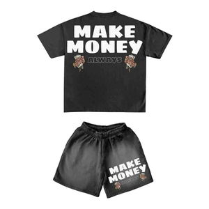 Ensemble T-shirt et short streetwear hip-hop personnalisé pour homme – Respirant, 100 % coton, impression DTG/sérigraphie, 2 pièces, effet délavé soleil, idéal été - Product Image 5