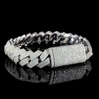 RB Gems 2025 Pulsera de Eslabones Cubanos Romántica para Hombre con Diamantes de Corte Corazón de 15mm Engastados en Bisel, Oro de 14K, Certificado GIA