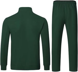 Ensemble de survêtement vert uni pour homme, manches longues, col montant, fermeture éclair sur le devant, respirant, en polyester, tenue décontractée, coupe classique, automne - Product Image 2