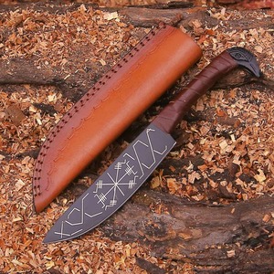 Couteau Viking Médiéval Raven à Lame en Acier Carbone Forgé à la Main, Manche Enveloppé de Cuir, Fourreau en Cuir, OEM - Vente Chaude - Product Image 2