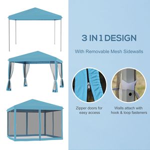 Gazebo Pop-up da Esterno 10x10 Blu Chiaro a Montaggio Istantaneo con 4 Pareti Laterali in Rete per Feste - Product Image 4