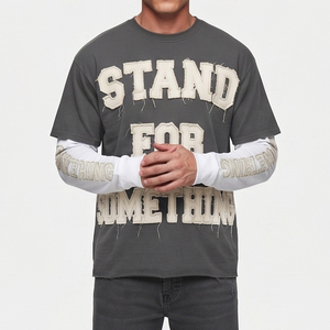 เสื้อยืดคุณภาพสูง ผ้าฝ้าย 100% 280gsm สองชั้น สำหรับผู้ชาย ปักลายแบบดิสเทรสตามสั่ง เสื้อยืดแฟชั่นอเมริกันสำหรับผู้ชาย - Product Image 3