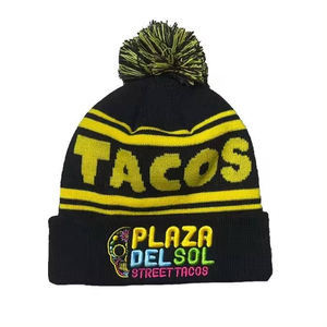 Wholesale Custom Beanie/100% Acrylic Your Own Embroidery Logo Fashion Knitted Beanie <b>Hat</b> Custom Winter <b>Hat</b> With <b>Pom</b> <b>Pom</b> - Product Image 2