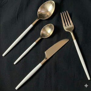 Ensemble de couverts en acier inoxydable couleur or champagne, poli miroir, pour mariage, restaurant, location de vaisselle - Product Image 5