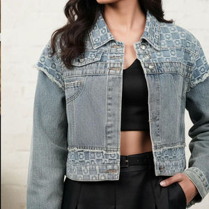 Blouson en jean de coton pour femme, manches longues, col court, couleur unie, coupe-vent, respirant, séchage rapide, décontracté, délavé - Product Image 5