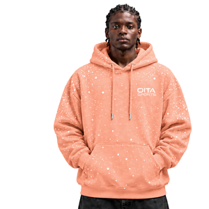 Peach <b>White</b> Speckled Print <b>Men</b> Hoodie Heavyweight Pullover <b>Sweatshirt</b> Long Sleeve Drawstring Hood Kangaroo Pocket Streetwear - Product Image 1
