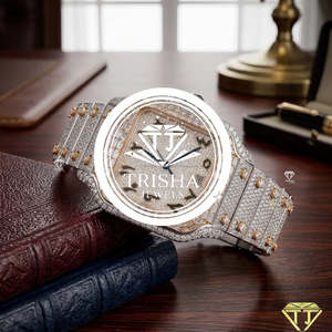 Reloj Unisex de Lujo con Incrustaciones de Diamantes Moissanite VVS Azul Oscuro, Estilo Hip Hop Personalizado, Correa de Goma Resistente al Agua - Product Image 1