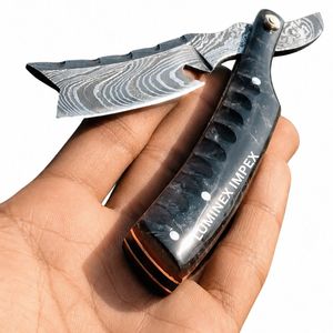 Luminex Impex Handmade Stainless Steel Damascus Pattern Wood Handle Straight Razor Folding Barber Shaving Razor Custom Logo OEM - Product Image 4