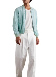 Veste bomber coupe-vent pour homme, couleur unie, col rabattable, fermeture à boutons, vêtement décontracté pour l'automne, longueur normale, 100% polyester - Product Image 2