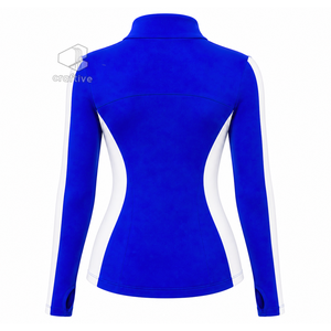 ชุดออกกำลังกายสีน้ำเงินสำหรับผู้หญิง Zeta Phi Beta พร้อมเสื้อแจ็คเก็ตซิปเต็มตัวสีขาวตัดขอบข้าง และกางเกงเลกกิ้งเอวสูง ชุดออกกำลังกาย - Product Image 3
