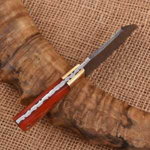 Couteau de chasse à lame fixe en acier Damas, pointe en forme de goutte, manche en résine, fourreau en cuir durable pour plus de sécurité, qualité 100 %. - Product Image 3