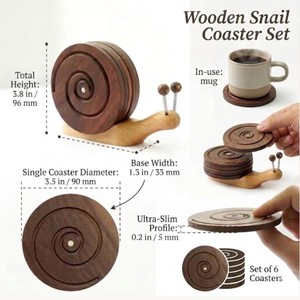 Unique Snail <b>Shaped</b> Wooden Coasters Set Luxury Walnut Wood Cup Mat <b>Office</b> <b>Desk</b> Ornaments Creative Housewarming Business Gift - Product Image 6