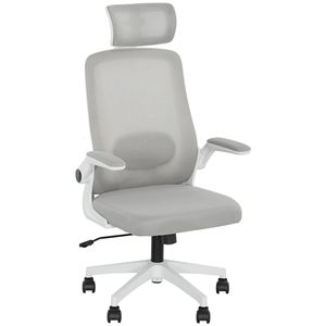 Silla de oficina ejecutiva de malla con brazos móviles, soporte lumbar ajustable gris y reposacabezas giratorio - Product Image 1