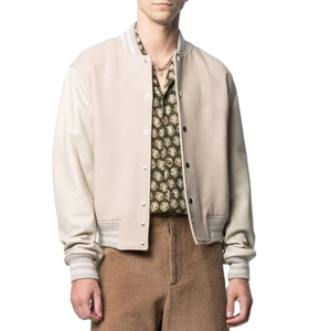 AL NOLAN ENTERPRISES Men's Red White Varsity Jacket Regular Fit Crew Neck <b>Covered</b> <b>Button</b> Closure Breathable Canvas Wool Lining - Product Image 4