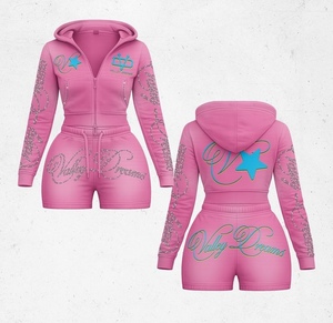 Ensemble de sport urbain 2 pièces pour femme 2026 : T-shirt à capuche à manches longues et short longueur genou, respirant et anti-boulochage - Product Image 1
