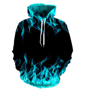 Sweat-shirt à capuche uni avec imprimé flamme sur le devant, coupe régulière, décontracté, en polyester tricoté, respirant et à séchage rapide pour l'hiver, vente en gros - Product Image 6