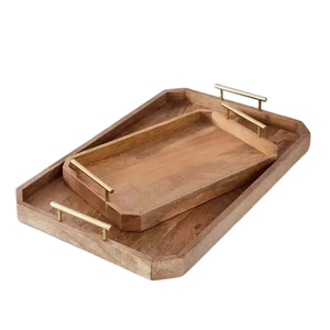 High Quality Durable Wooden Rectangle Tray Multifunctional Metal Decorative Serving Tray for Food Drinks <b>Breakfast</b> Party - Product Image 1