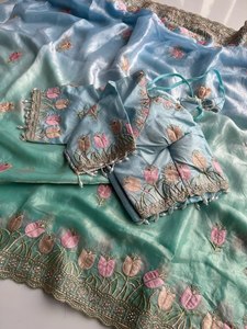 Soft Fendy <b>Satin</b> <b>Saree</b> with Heavy Border Work Festival Wear Designer <b>Saree</b> with Embroidery Detailing <b>Satin</b> Party Wear <b>Saree</b> - Product Image 1