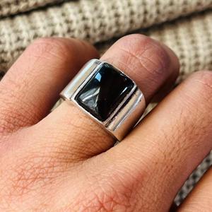 <b>Mens</b> Geometric Black Onyx Brass <b>Ring</b> <b>Silver</b> Plated Signet Bold Statement Wholesale <b>Ring</b> - Product Image 4