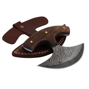 Couteau de cuisine Ulu en acier Damas fait main sur mesure OEM avec manche en bois, couteau de découpe culinaire en gros - Product Image 1